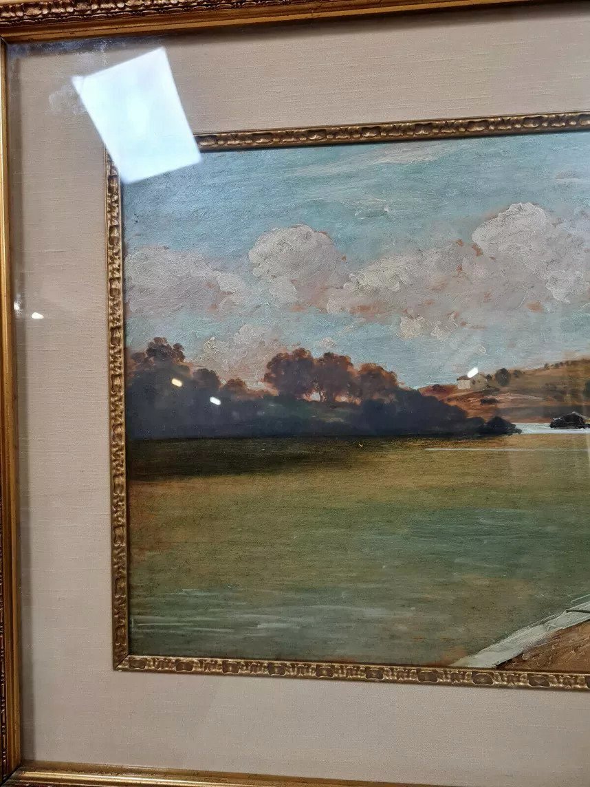 French School Around 1900: Oil On Panel Signed / View Of The Doria River (chambéry)-photo-4
