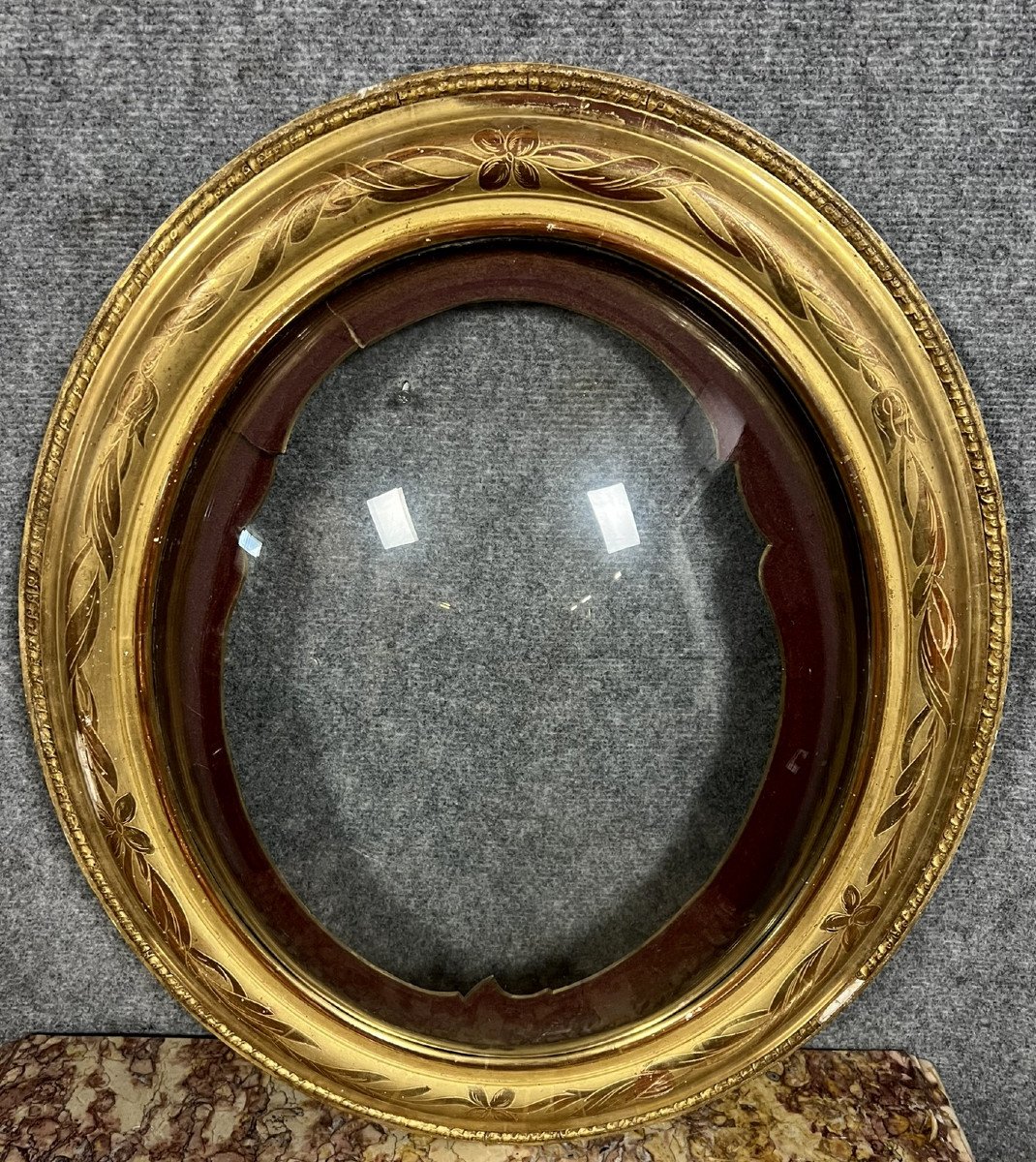 Gilded Leaf Frame With Curved Glass Napoleon III Period -photo-4