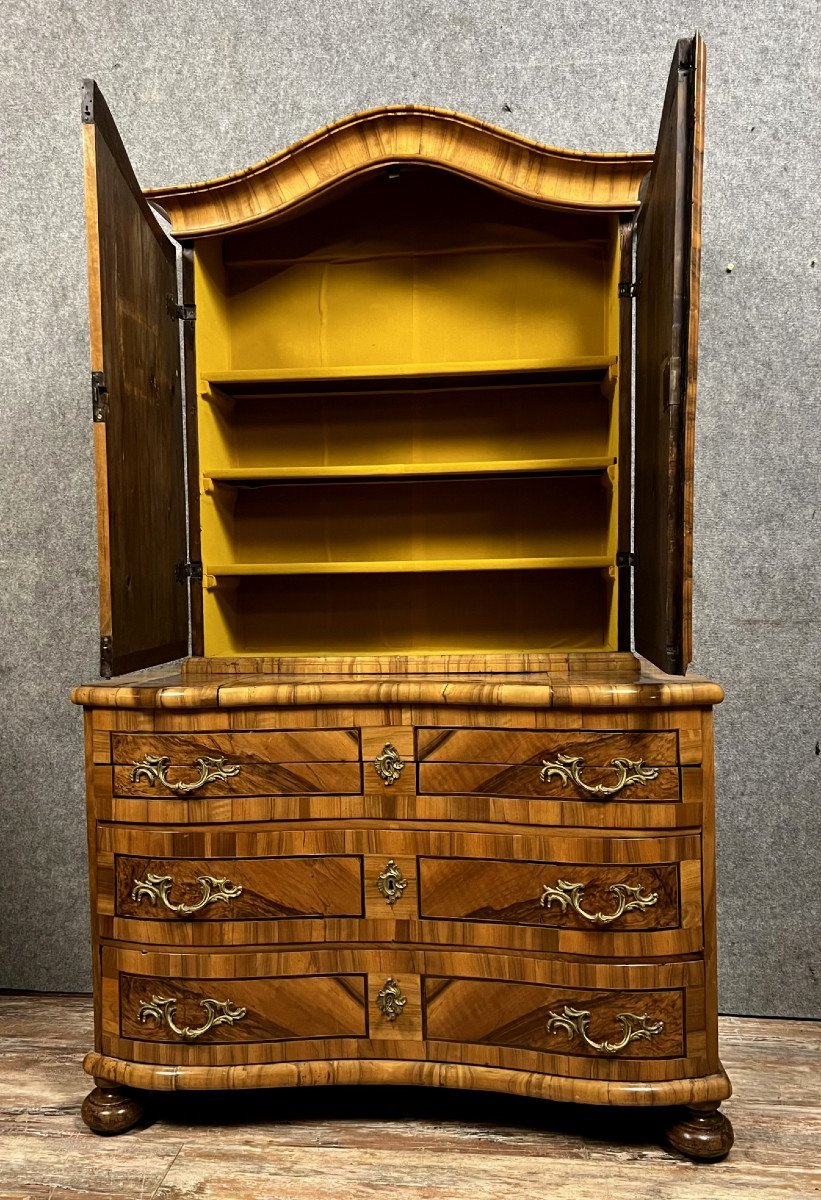 Curved Baroque Cabinet A Secrets Louis XIV Period In Marquetry-photo-3