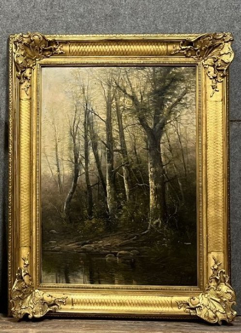 Louis Gustave Ricard (1823-1873)  : " Chemin Et Riviére En Sous-bois " Paire d'Huiles Sur Toile-photo-1