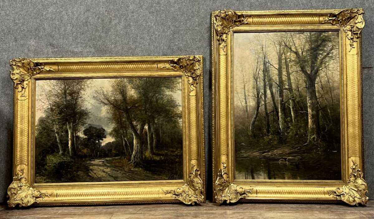 Louis Gustave Ricard (1823-1873)  : " Chemin Et Riviére En Sous-bois " Paire d'Huiles Sur Toile