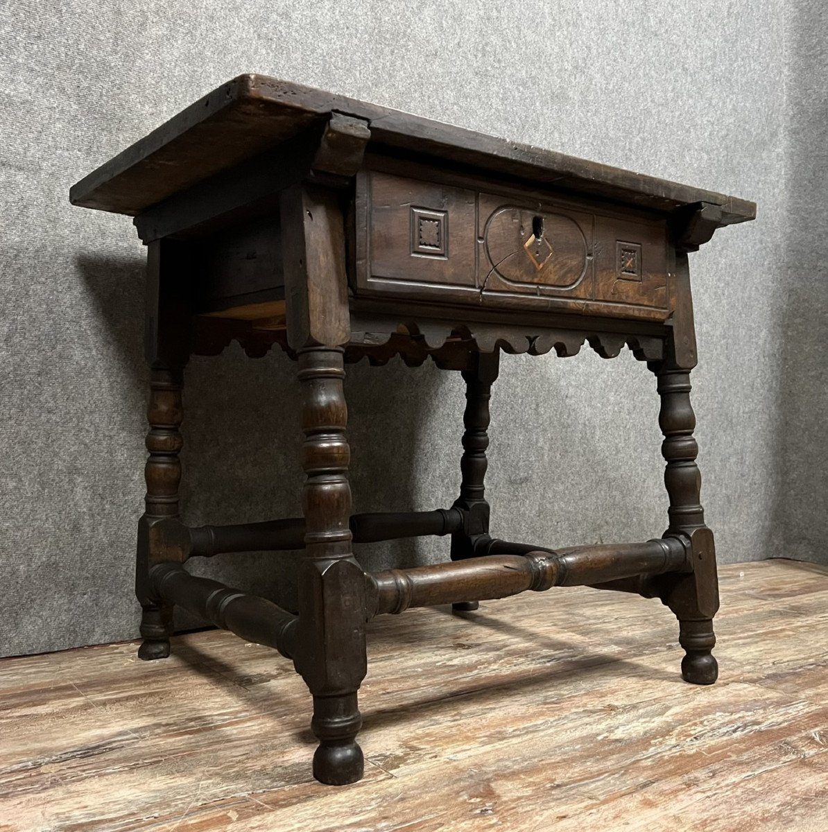 Bureau De Changeur époque Louis XIII En Noyer Massif -photo-2