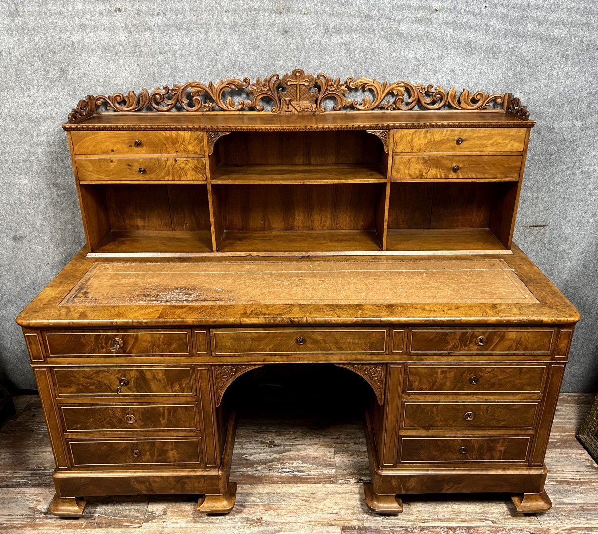 Very Important And Rare Notary Or Cloister Office Charles X Period In Walnut / L 170 Cm-photo-5