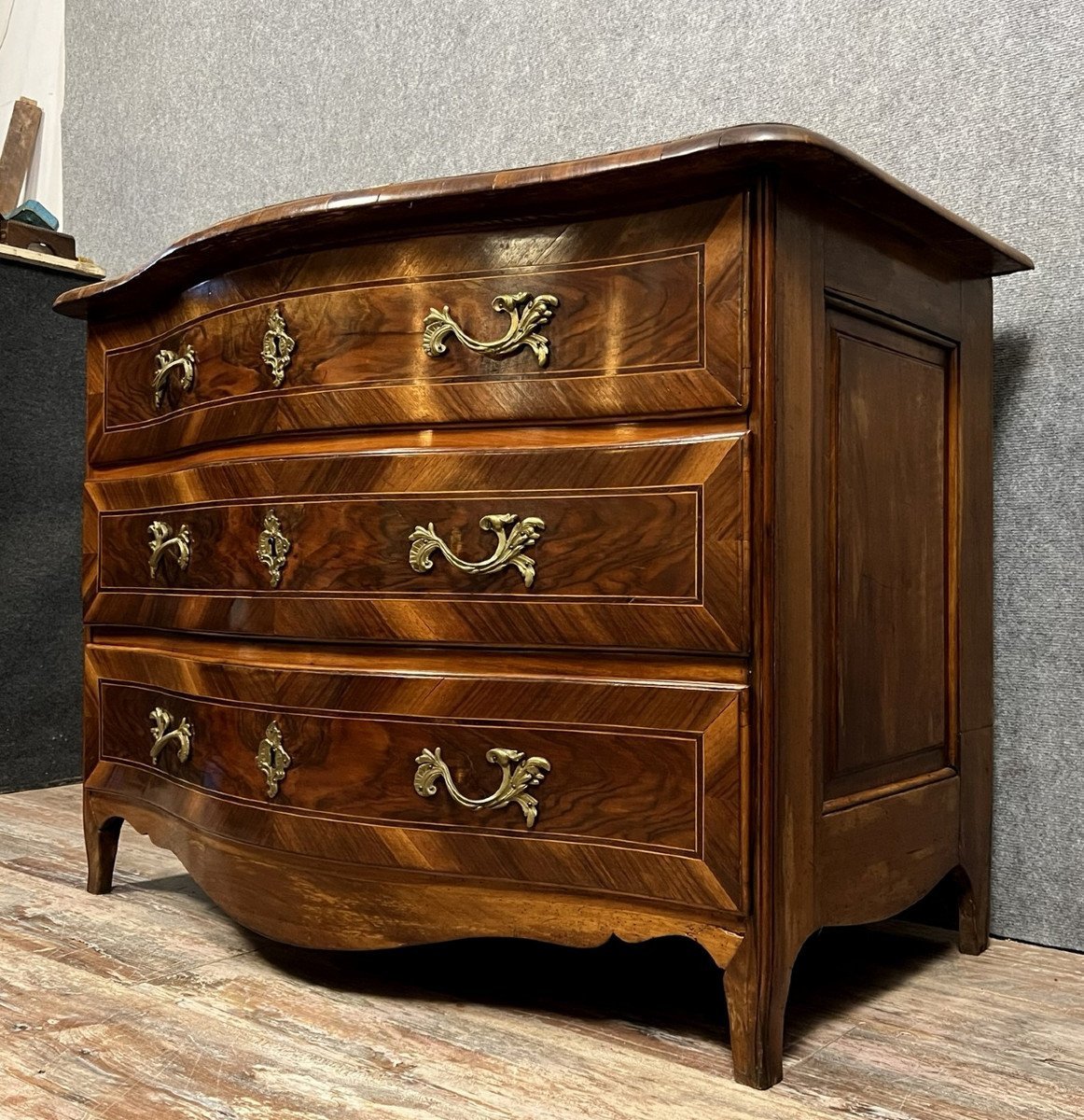 Commode Galbée époque Louis XV En Marqueterie -photo-2