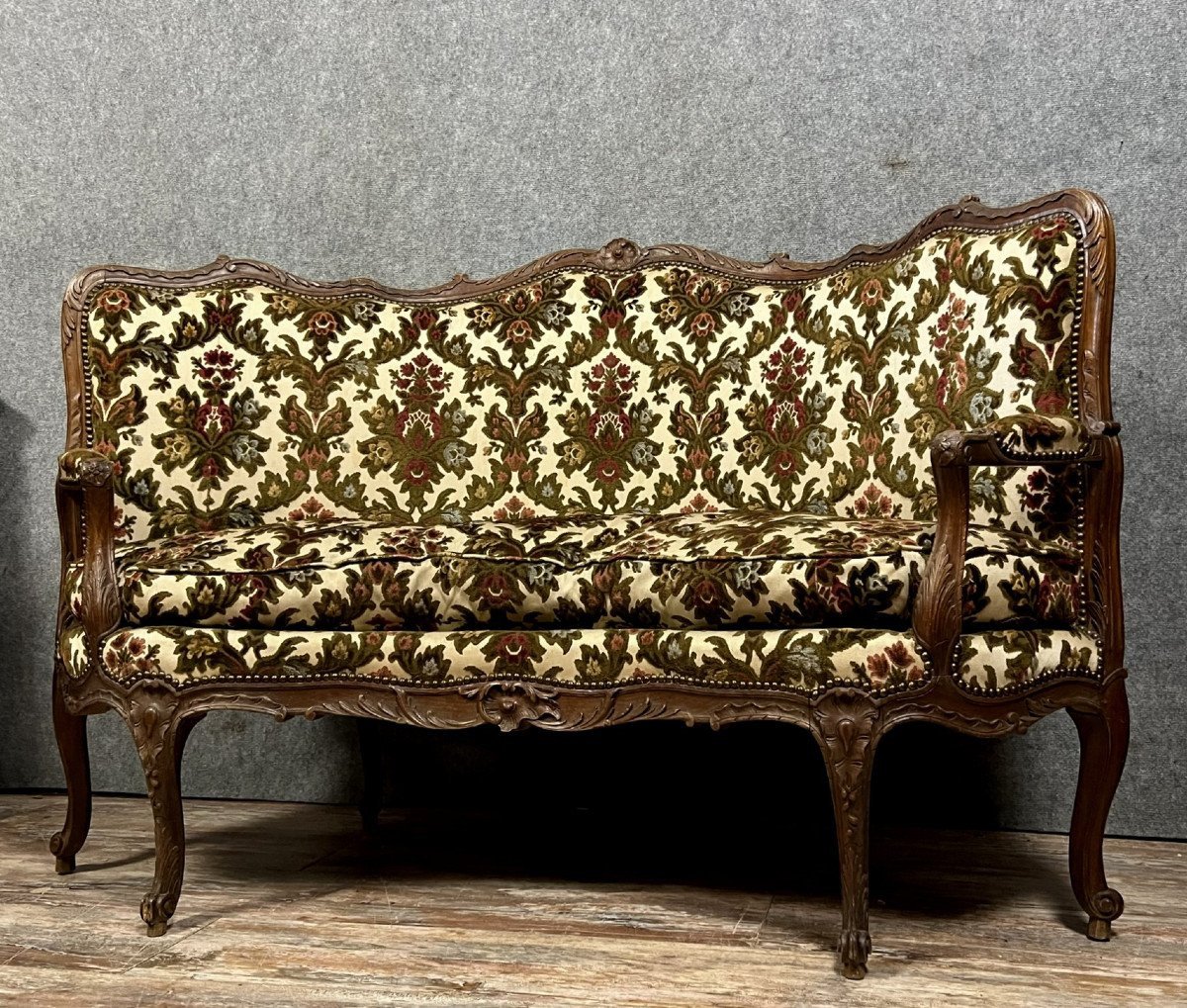 Rare Louis XV Style Corner Bench / Cackler In Carved Wood -photo-3