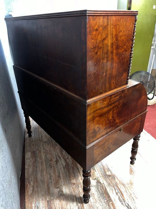 Important Louis Philippe Period Cylinder Desk / Restoration In Speckled Mahogany -photo-7