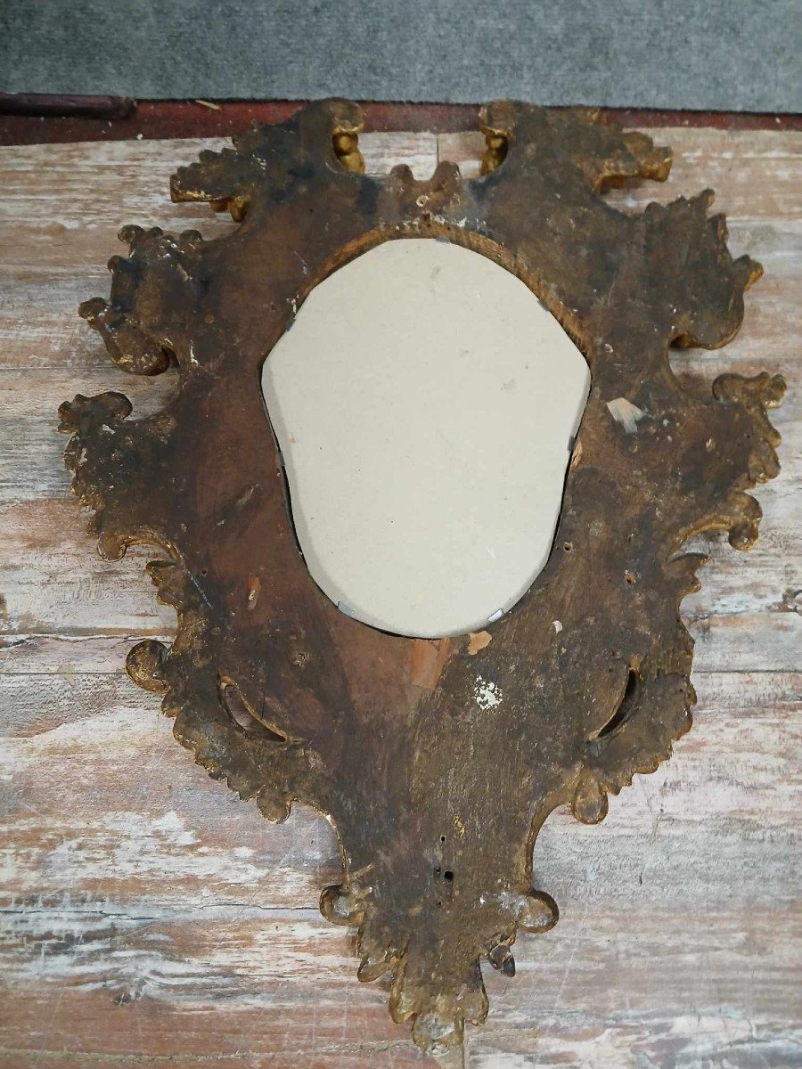  Italian Venetian "escutcheon" Mirror In Louis XV Baroque Style In Wood And Gilded Stucco -photo-1