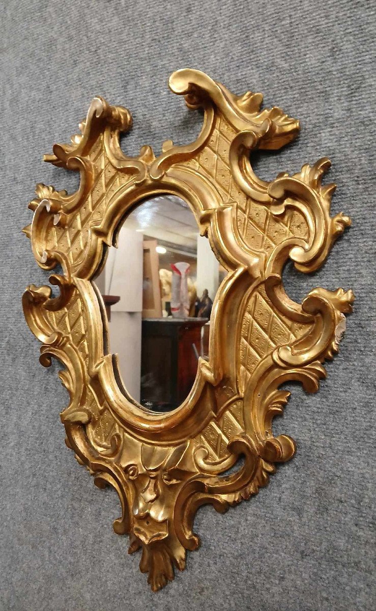  Italian Venetian "escutcheon" Mirror In Louis XV Baroque Style In Wood And Gilded Stucco -photo-2