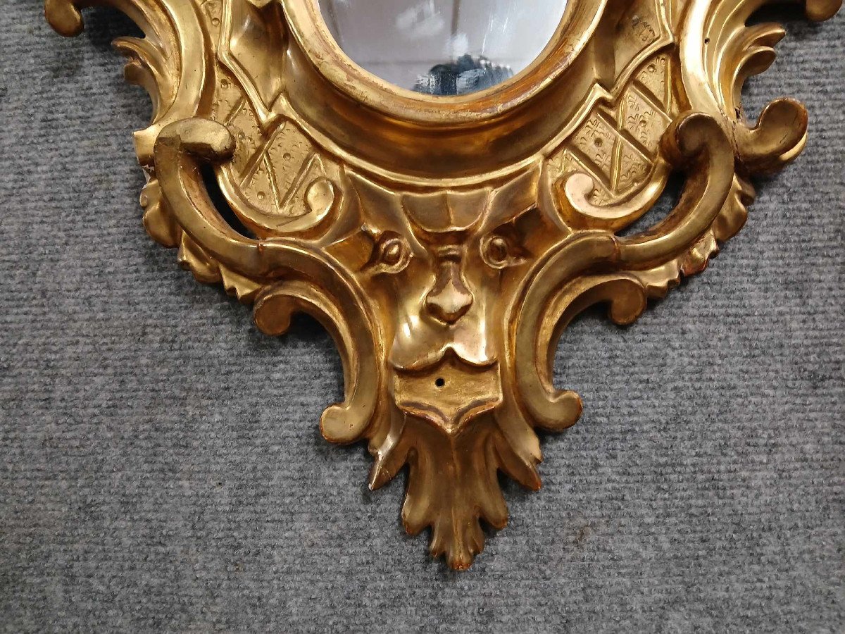  Italian Venetian "escutcheon" Mirror In Louis XV Baroque Style In Wood And Gilded Stucco -photo-3