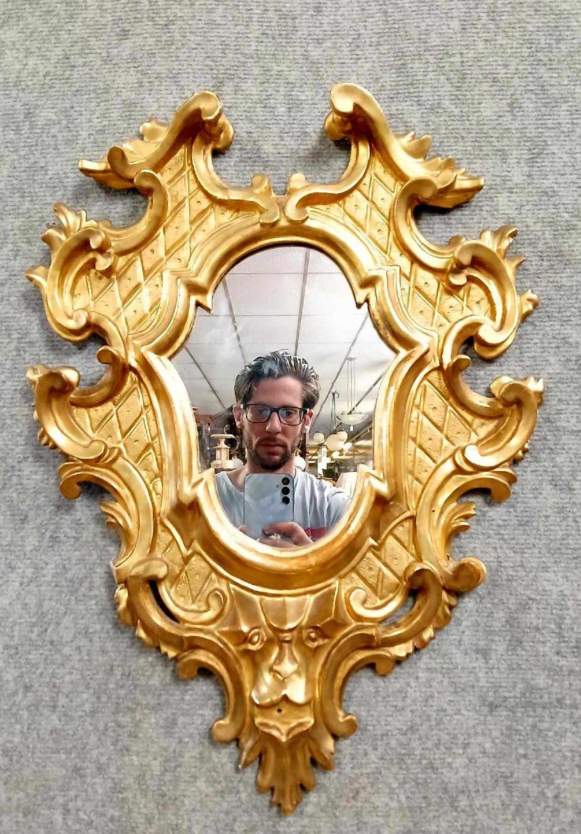  Italian Venetian "escutcheon" Mirror In Louis XV Baroque Style In Wood And Gilded Stucco -photo-4