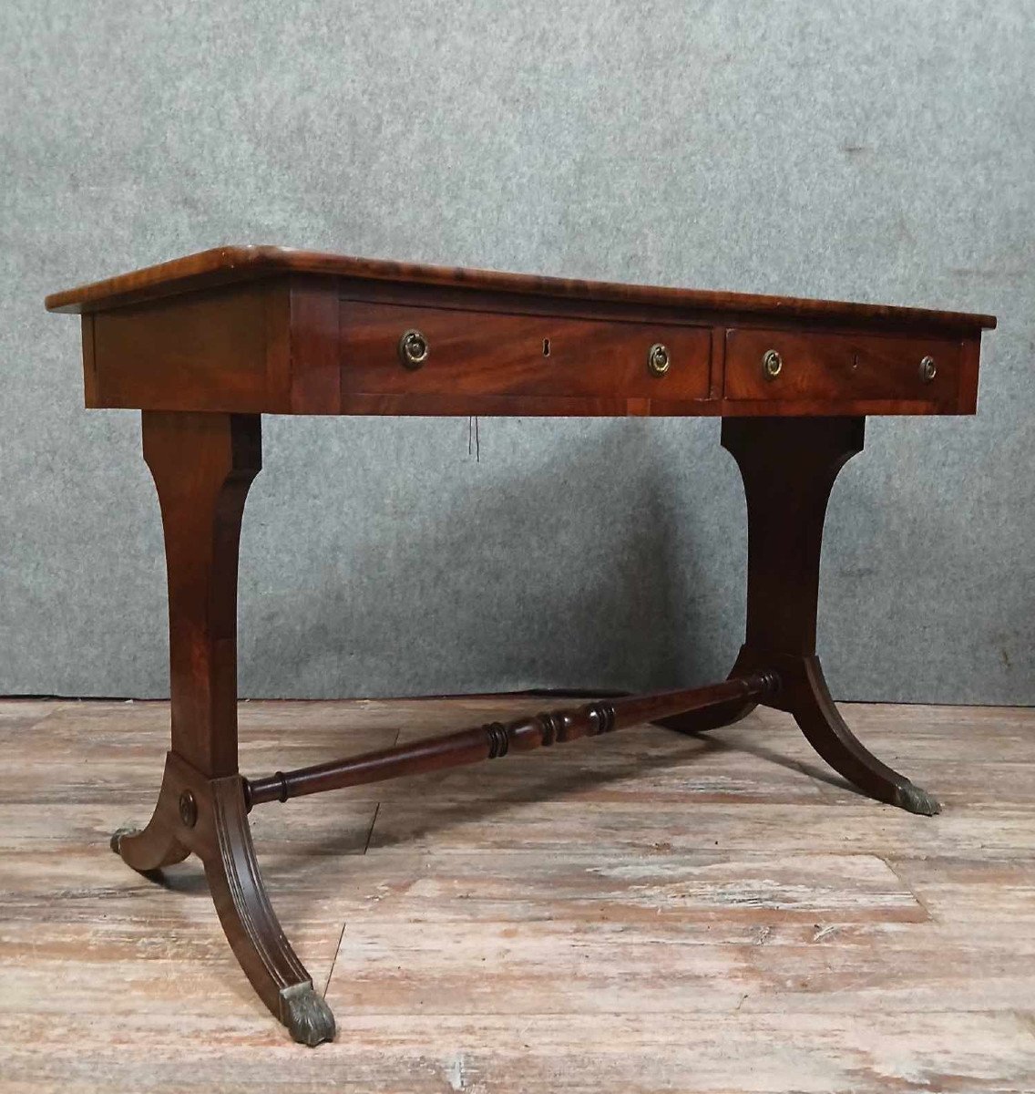 English Napoleon III Style Mahogany Center Flat Desk 