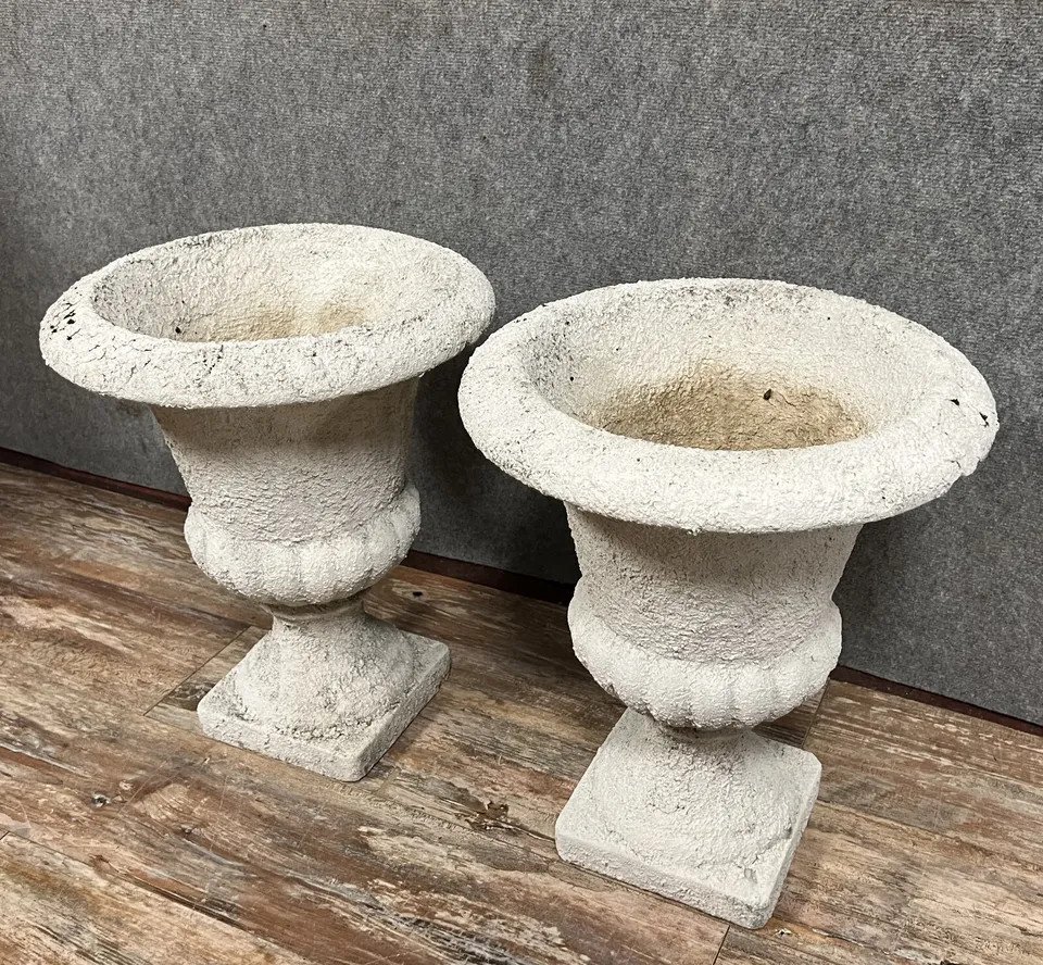 Paire De Grands Vases Médicis En Pierre Reconstituée époque Début XXeme-photo-2