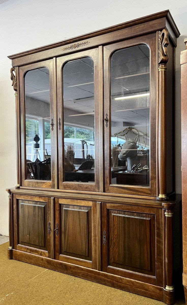 Empire Style Swan Neck Bookcase In Mahogany / Mid 20th Century-photo-1