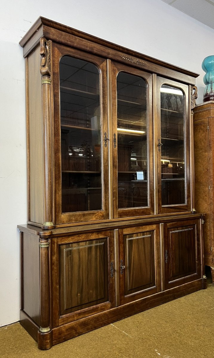 Empire Style Swan Neck Bookcase In Mahogany / Mid 20th Century-photo-2