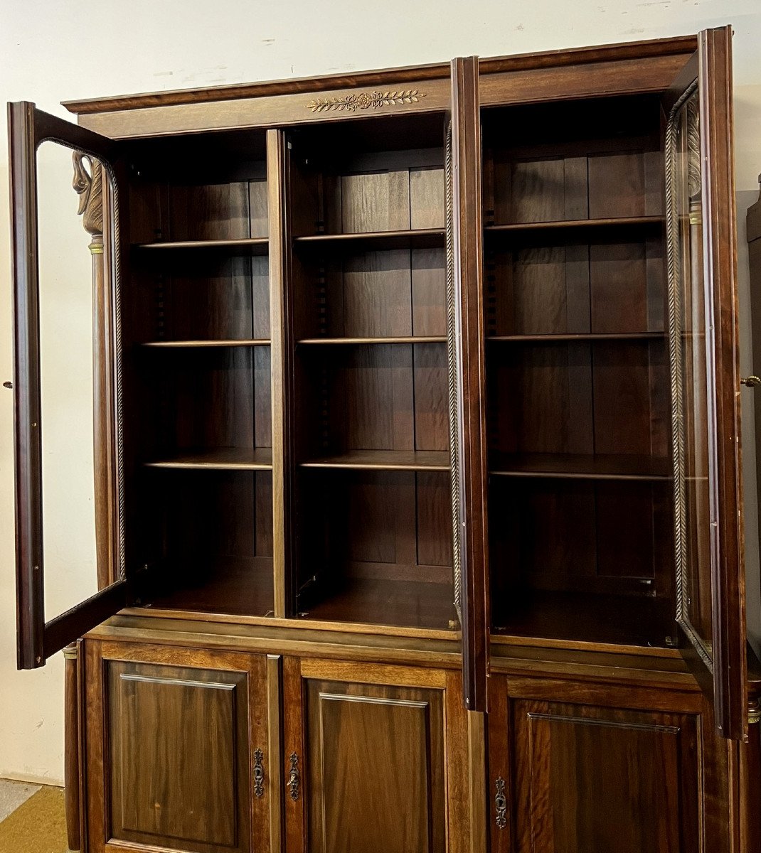 Empire Style Swan Neck Bookcase In Mahogany / Mid 20th Century-photo-3