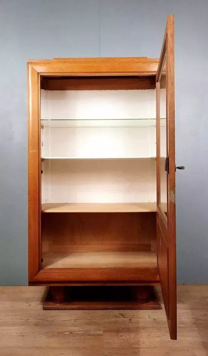 Art Deco Period Oak Bookcase Display Cabinet-photo-2