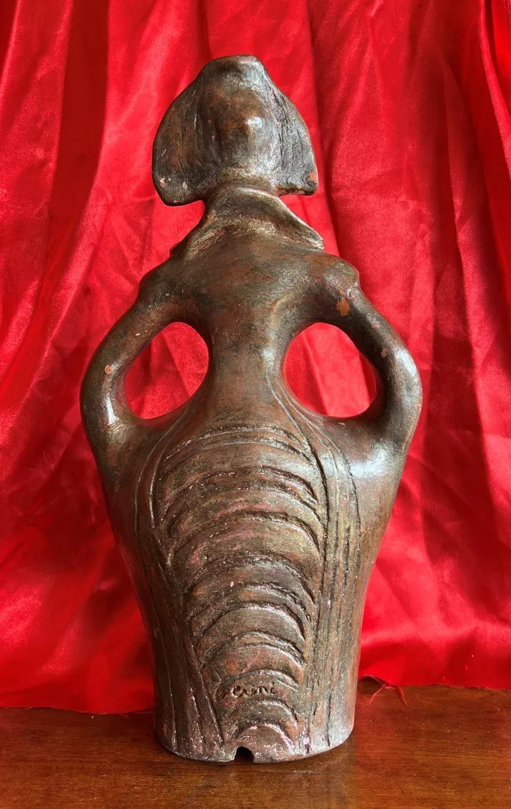 Signed Terracotta Sculpture Depicting A Dancer -photo-3