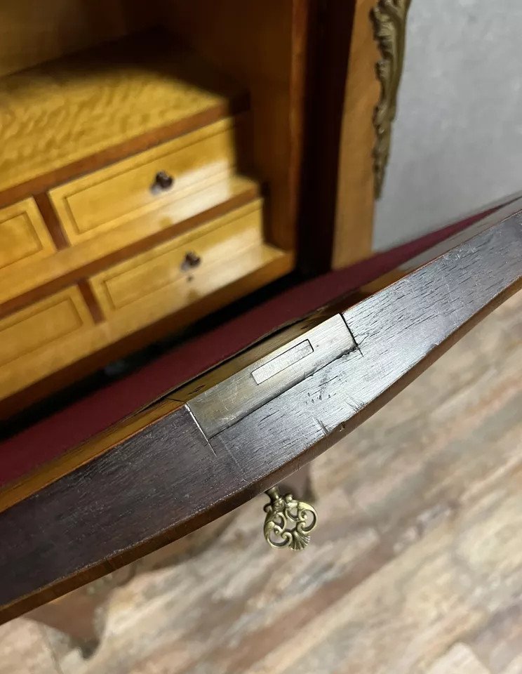Louis XV Style Fully Curved Secretary In Precious Wood Marquetry Circa 1850-photo-6