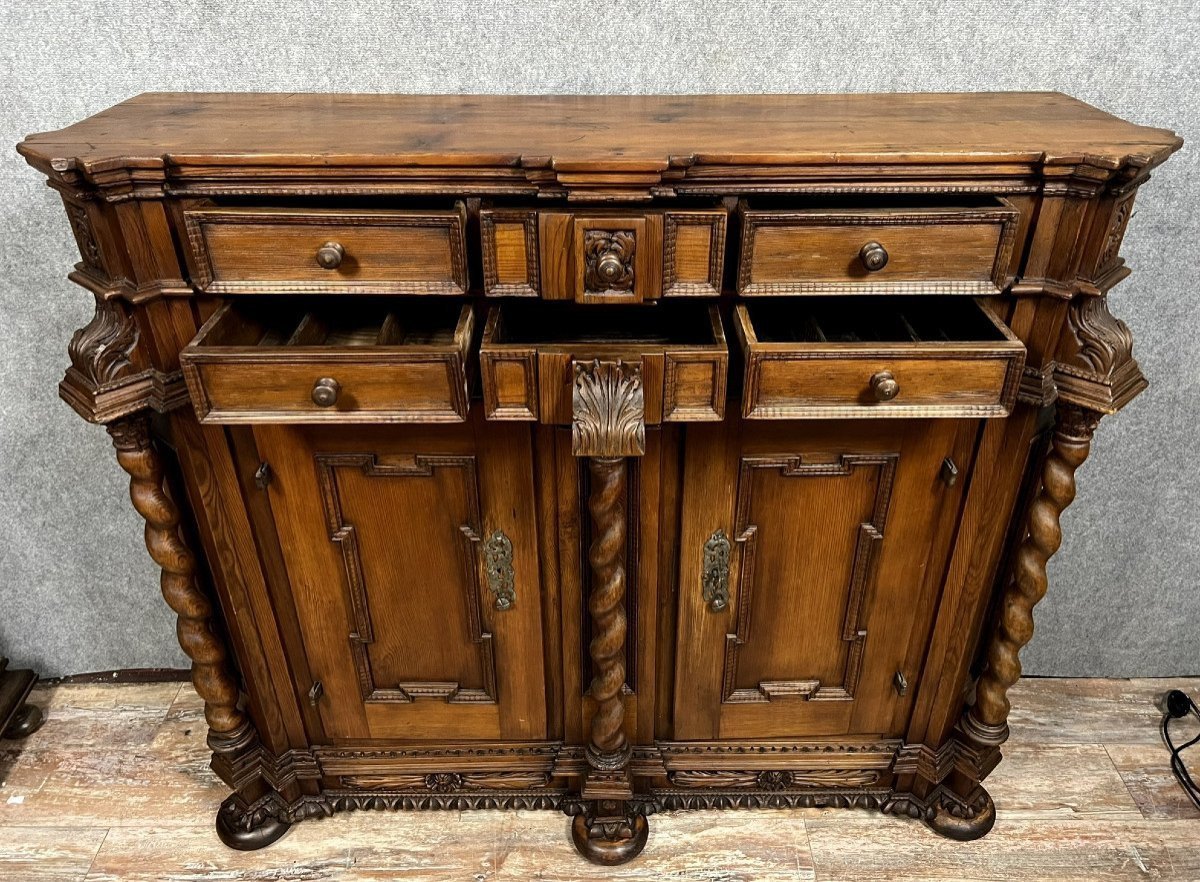 Alsatian Sideboard In Solid Stained Wood, 17th Century-photo-5
