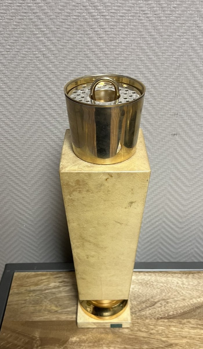 Aldo Tura Italy 1950's: Luxurious Thermos In Parchment And Gilded Brass With The Image Of Bonaparte-photo-6