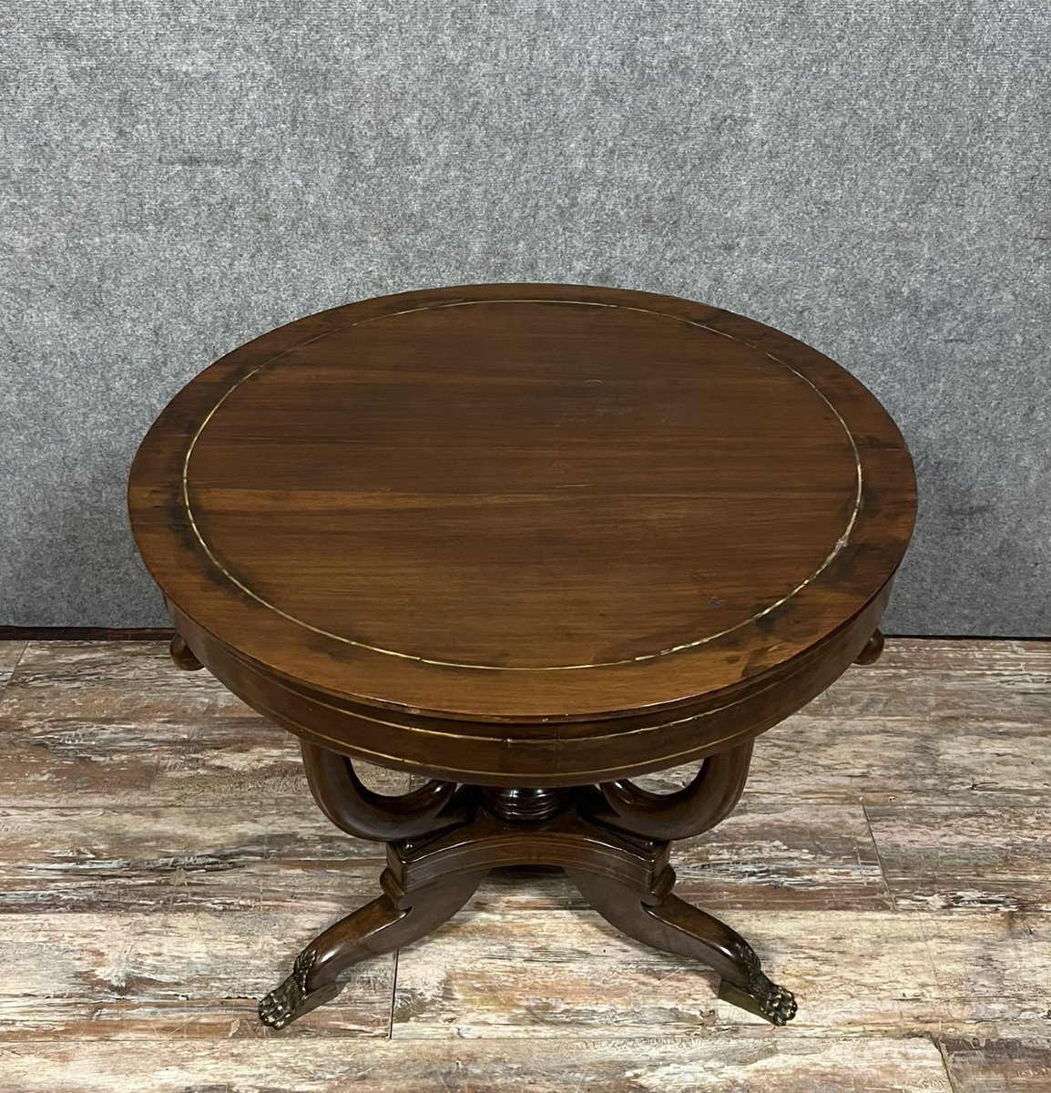 Table Lombarde époque Empire En Acajou Et Filet De Laiton -photo-1