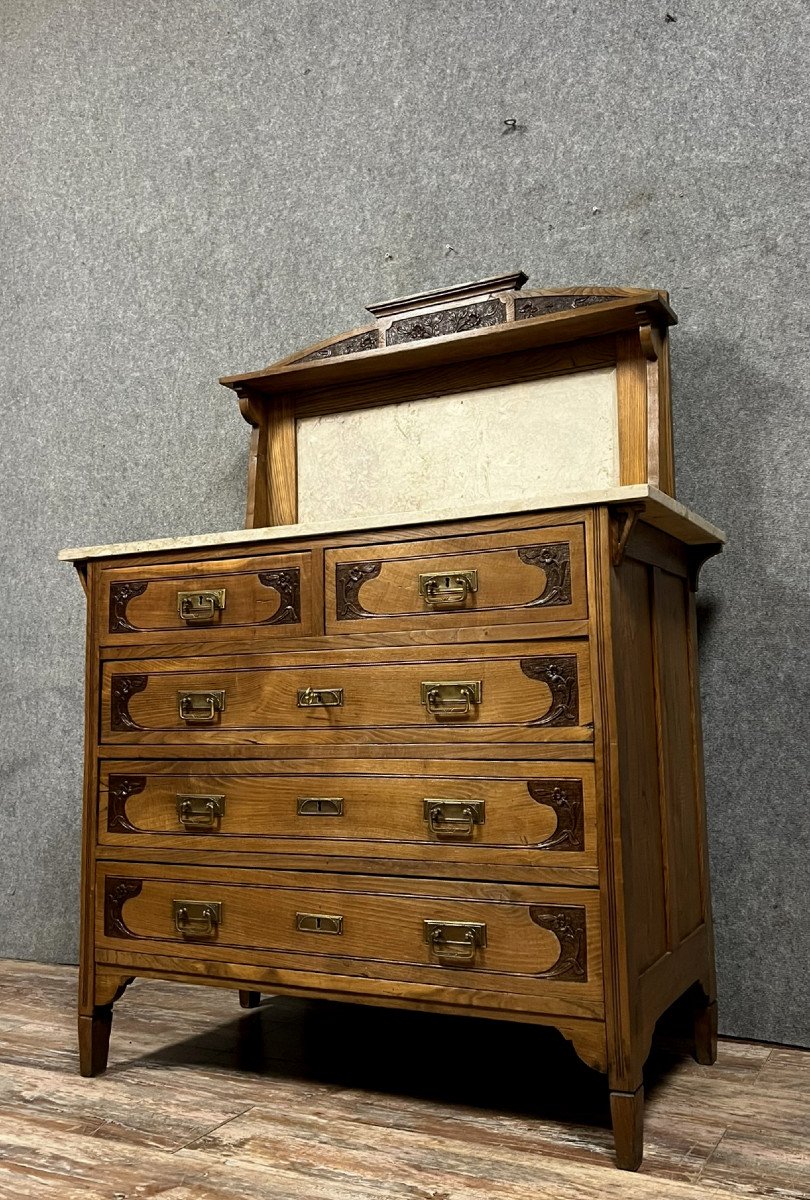 Dans l'Esprit De l'école De Nancy: Commode époque Art Nouveau En Chêne  -photo-5