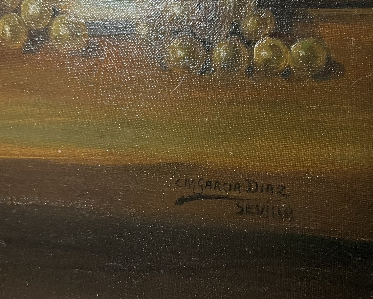 Garcia Diaz In Seville: Large Oil On Canvas Signed And Located / 106 X 136cm -photo-5