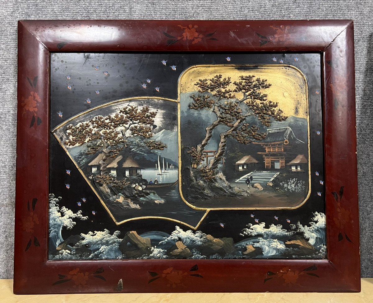 Japon - Début Du XXe Siècle : Paire De Grands Tableaux En Relief à Décor De Paysages -photo-5