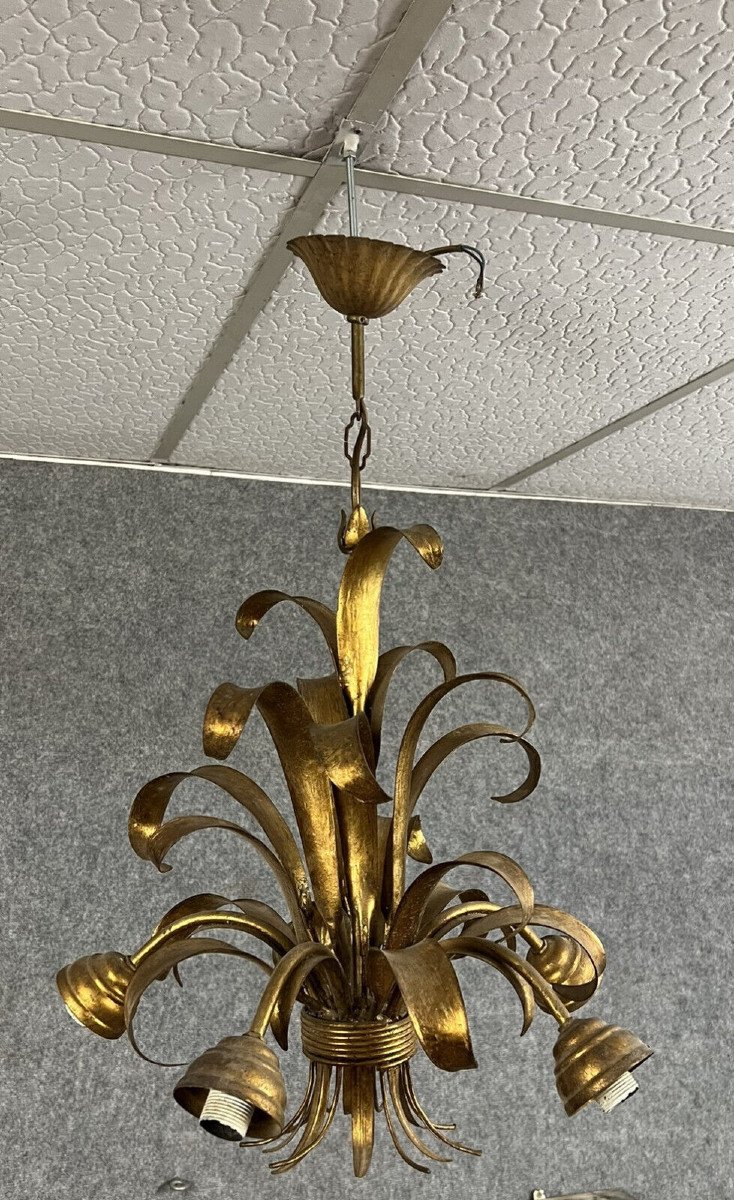 d'Après Un Travail De La Maison Jansen :  Lustre Gerbe De Feuilles -photo-1