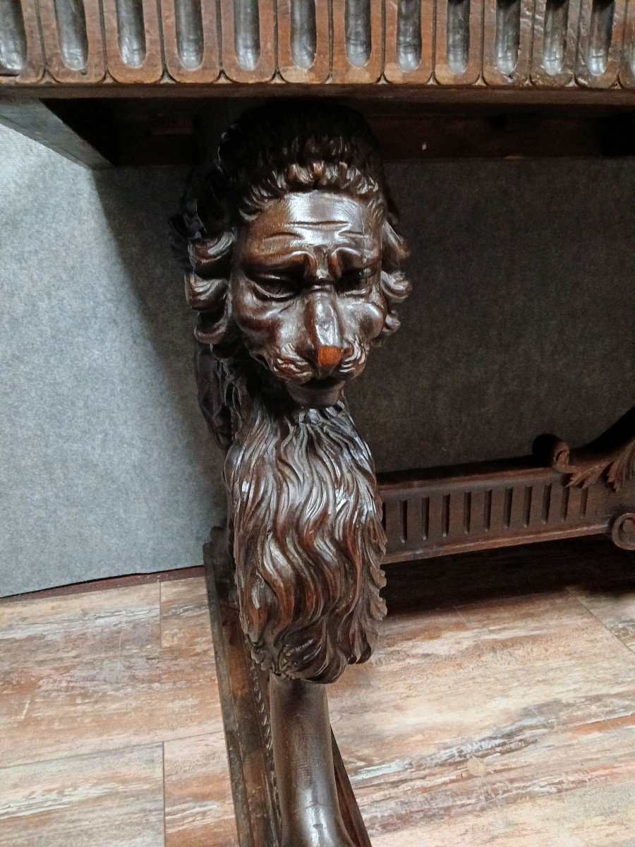 Italie XIXeme : Table Ou Bureau Style Renaissance En Noyer-photo-2