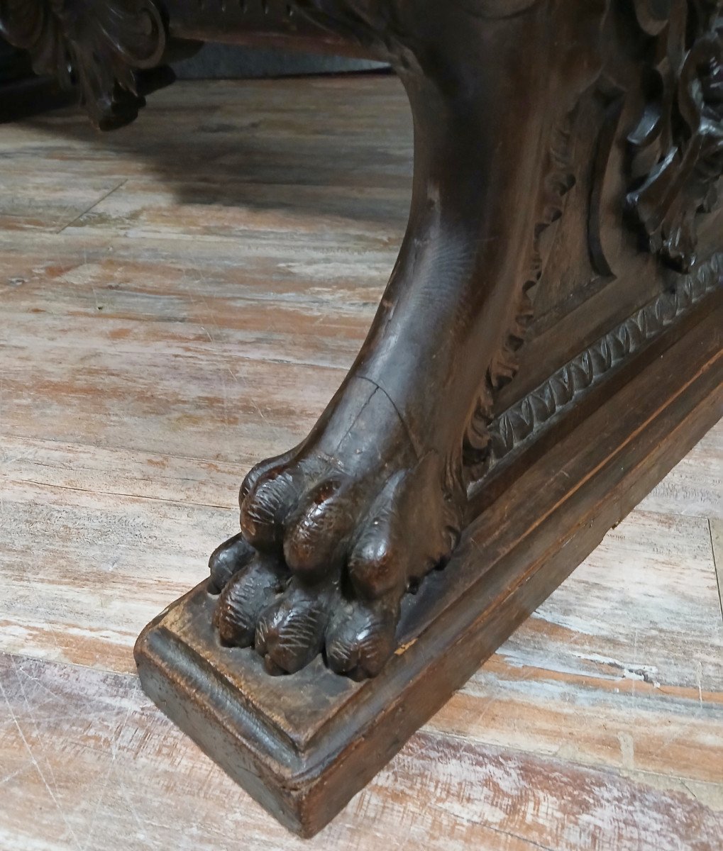 Italie XIXeme : Table Ou Bureau Style Renaissance En Noyer-photo-7
