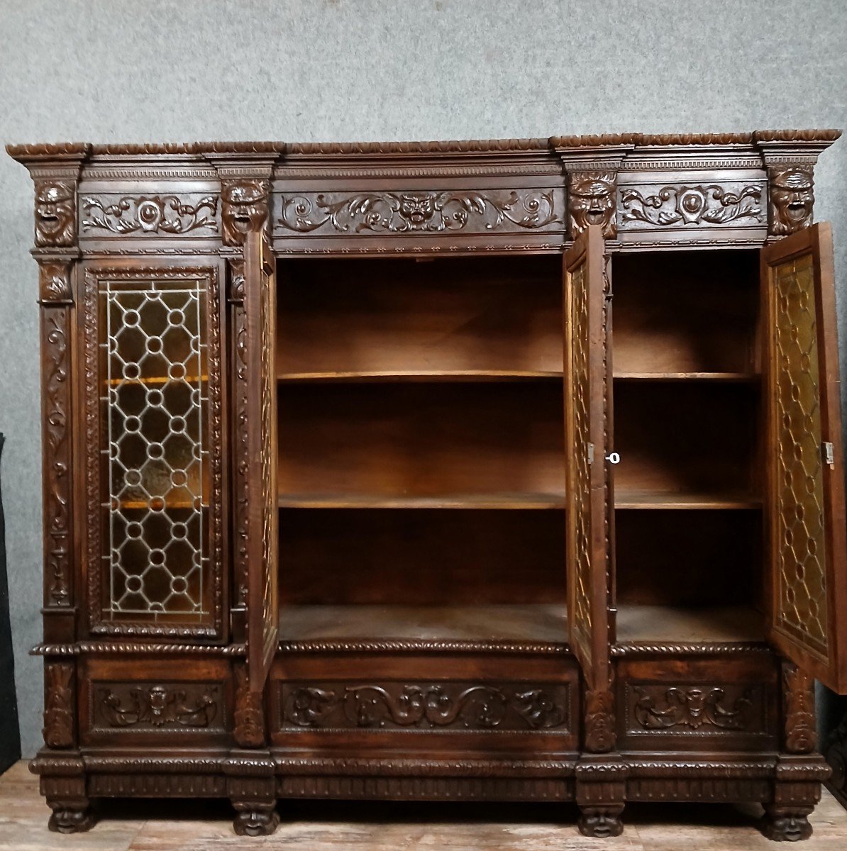 Important Renaissance Style Walnut Library -photo-7