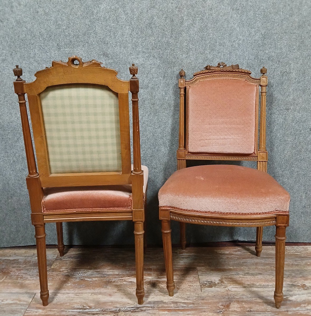 Paire De Chaises De Style Louis XVI En Noyer-photo-4