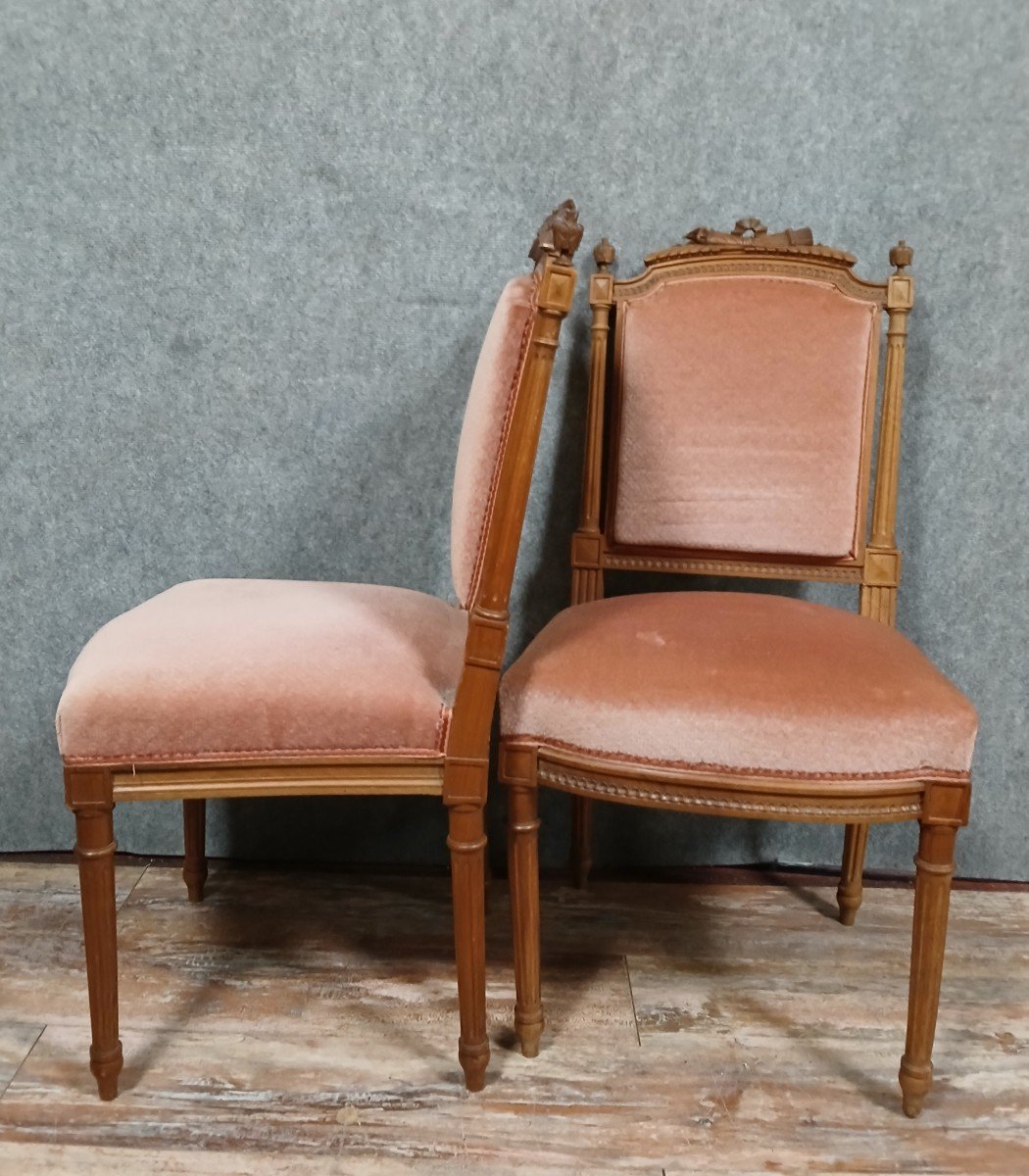 Paire De Chaises De Style Louis XVI En Noyer-photo-5