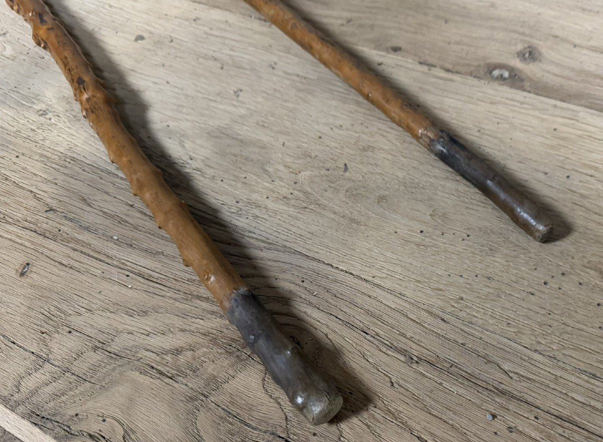 Folk Art: Two Carved Wooden Canes Or Walking Sticks -photo-4