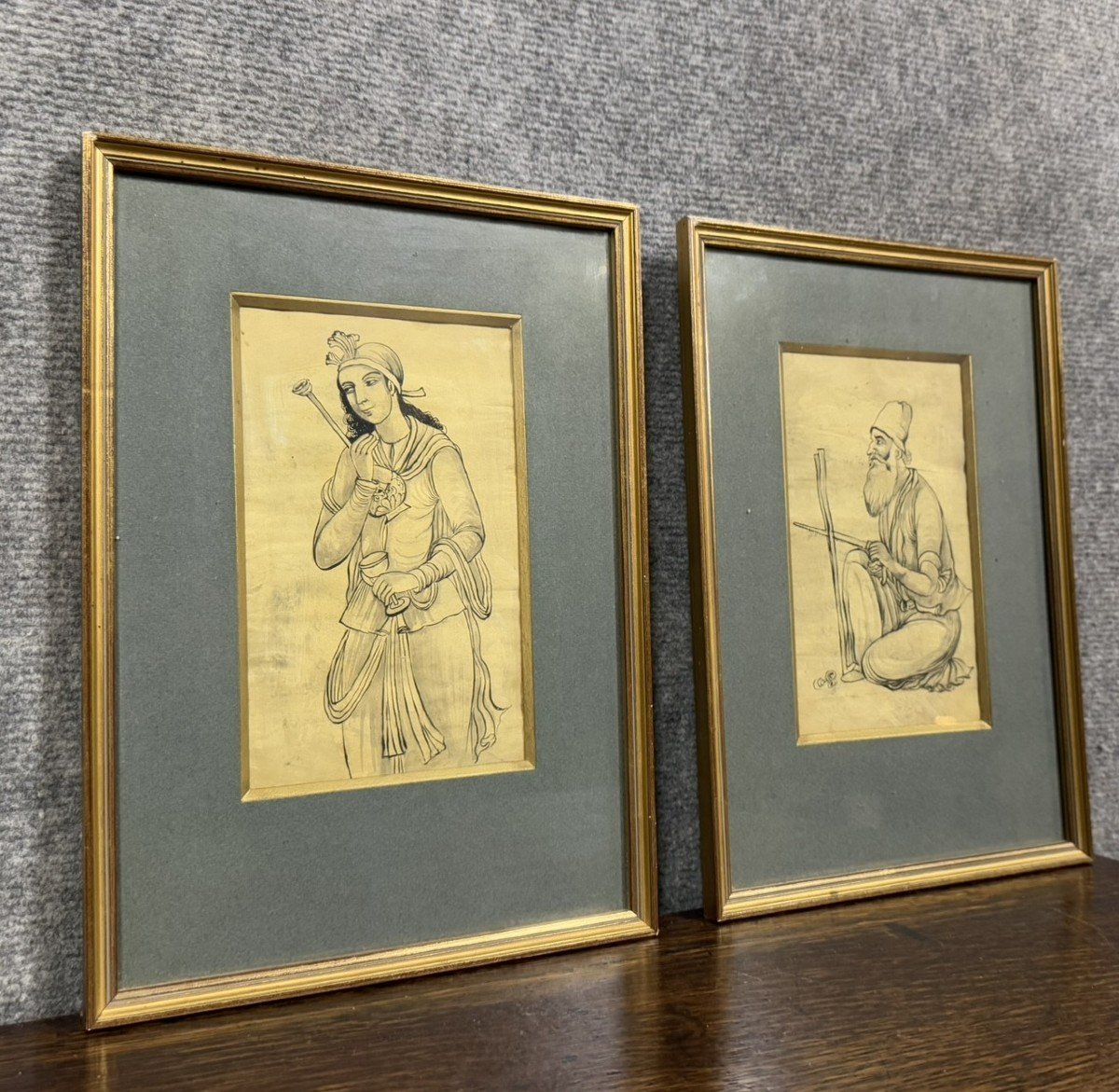 Two Orientalist Inks On Papyrus -photo-2
