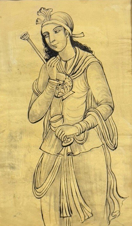 Two Orientalist Inks On Papyrus -photo-4
