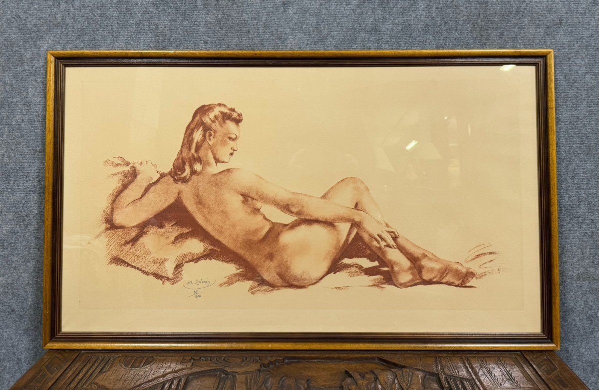 Painting / Nude By M.sylvain: Sanguine Art Deco Period Signed Circa 1940