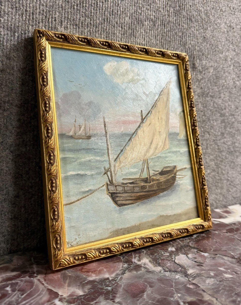 Marie C: Tableau Huile Sur Toile Marine Au Voilier époque Napoléon III-photo-1