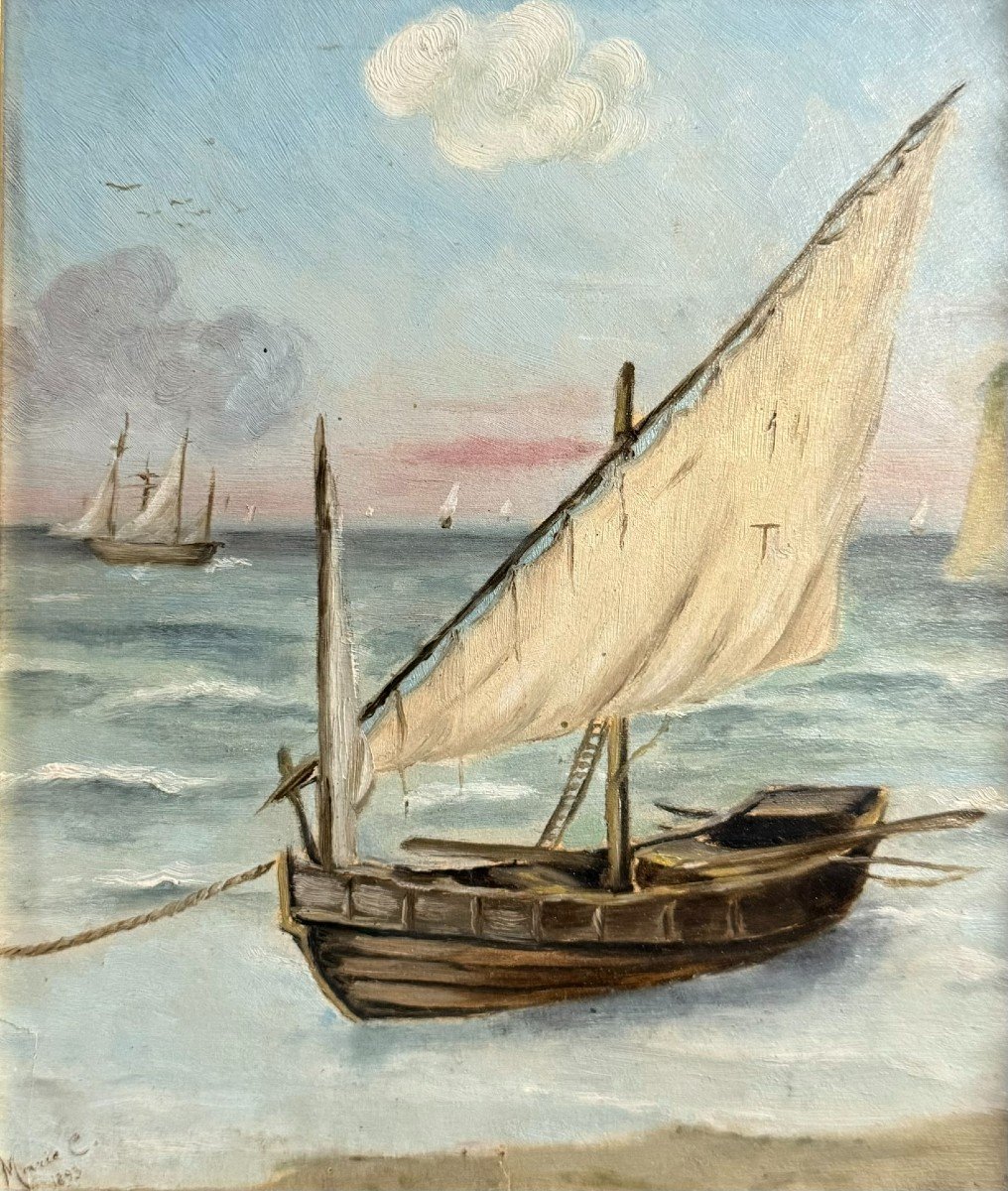 Marie C: Tableau Huile Sur Toile Marine Au Voilier époque Napoléon III-photo-5