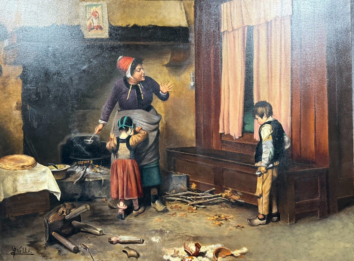 Gerard Valli: Oil On Canvas Painting Depicting An Interior Scene-photo-3