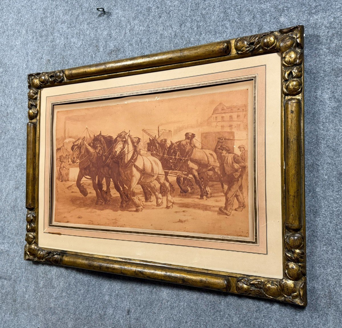 Chalkboard Lithograph Depicting A Ploughing Scene, 19th Century, Circa 1880-photo-1