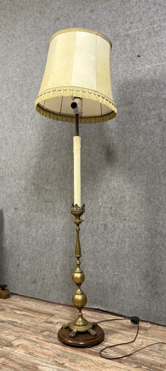 Gilded Bronze Candlestick Mounted As A Lamp (electrified To Standards)-photo-2