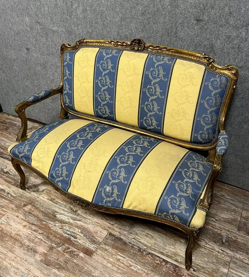 Louis XV Style Bench In Gilded Wood, 20th Century-photo-2