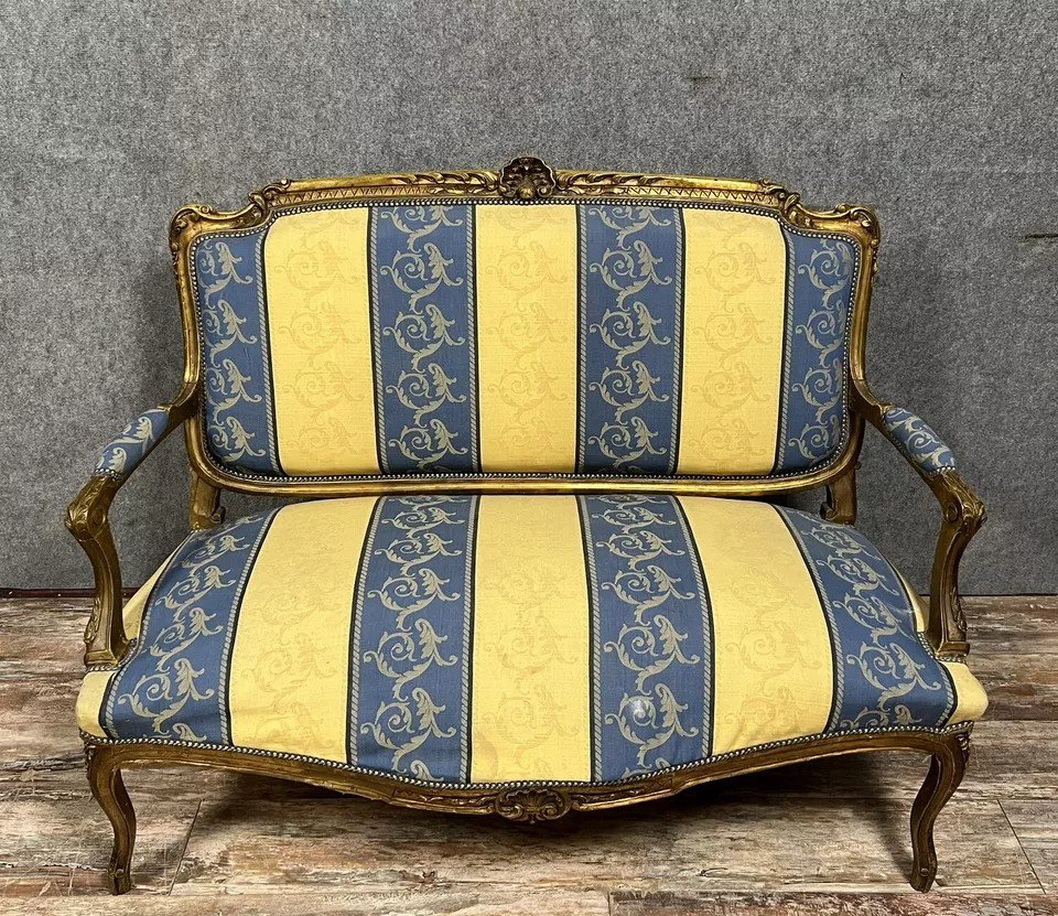 Louis XV Style Bench In Gilded Wood, 20th Century-photo-5