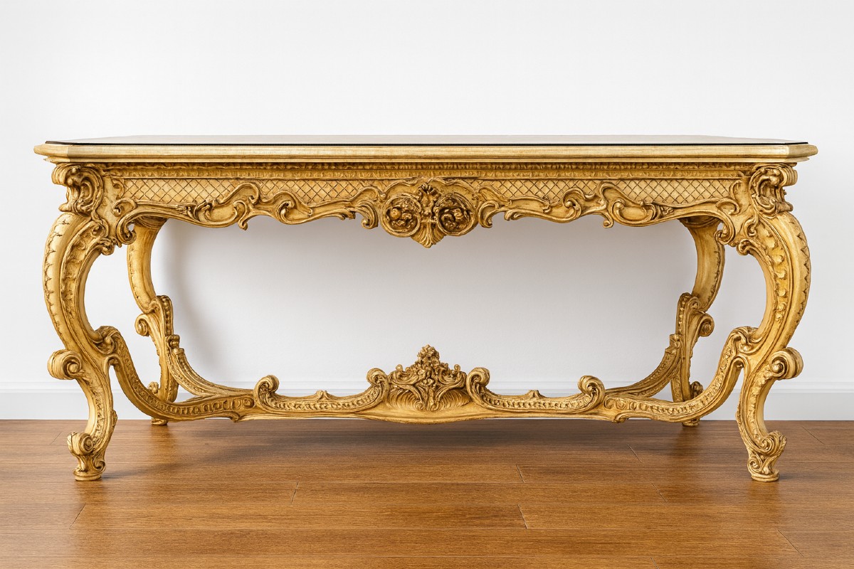 Louis XV Baroque Venetian Table In Lacquered Wood And Polychromy 