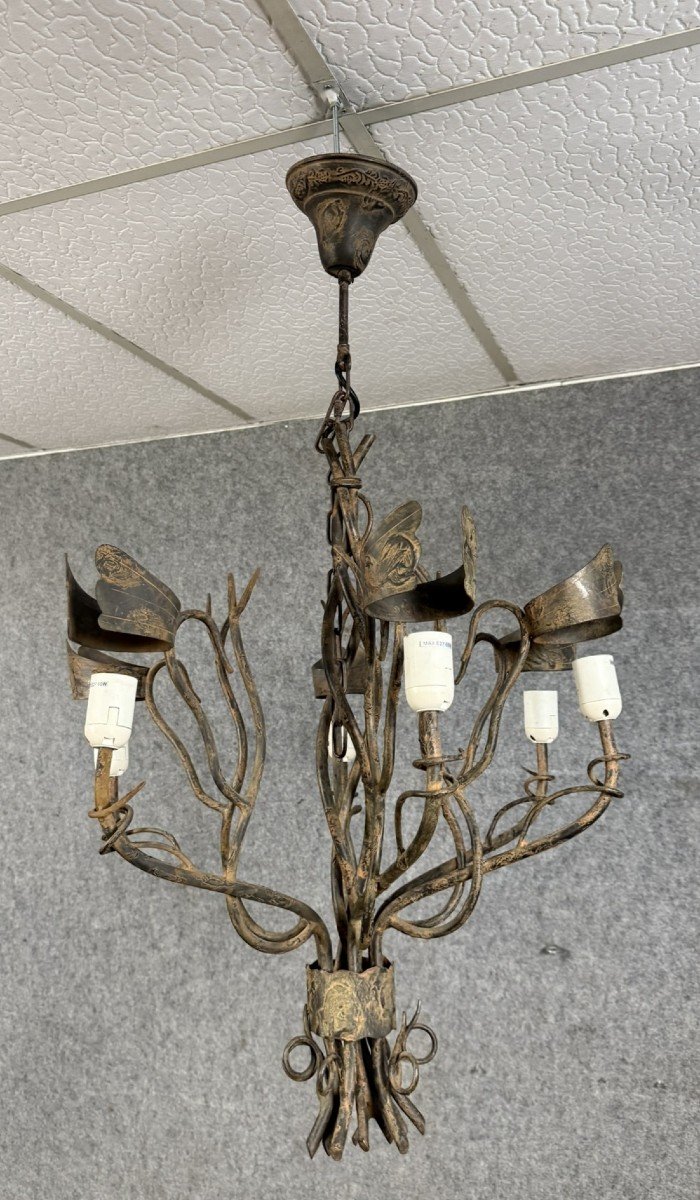 Vintage Iron Chandelier With Rust Patina -photo-2