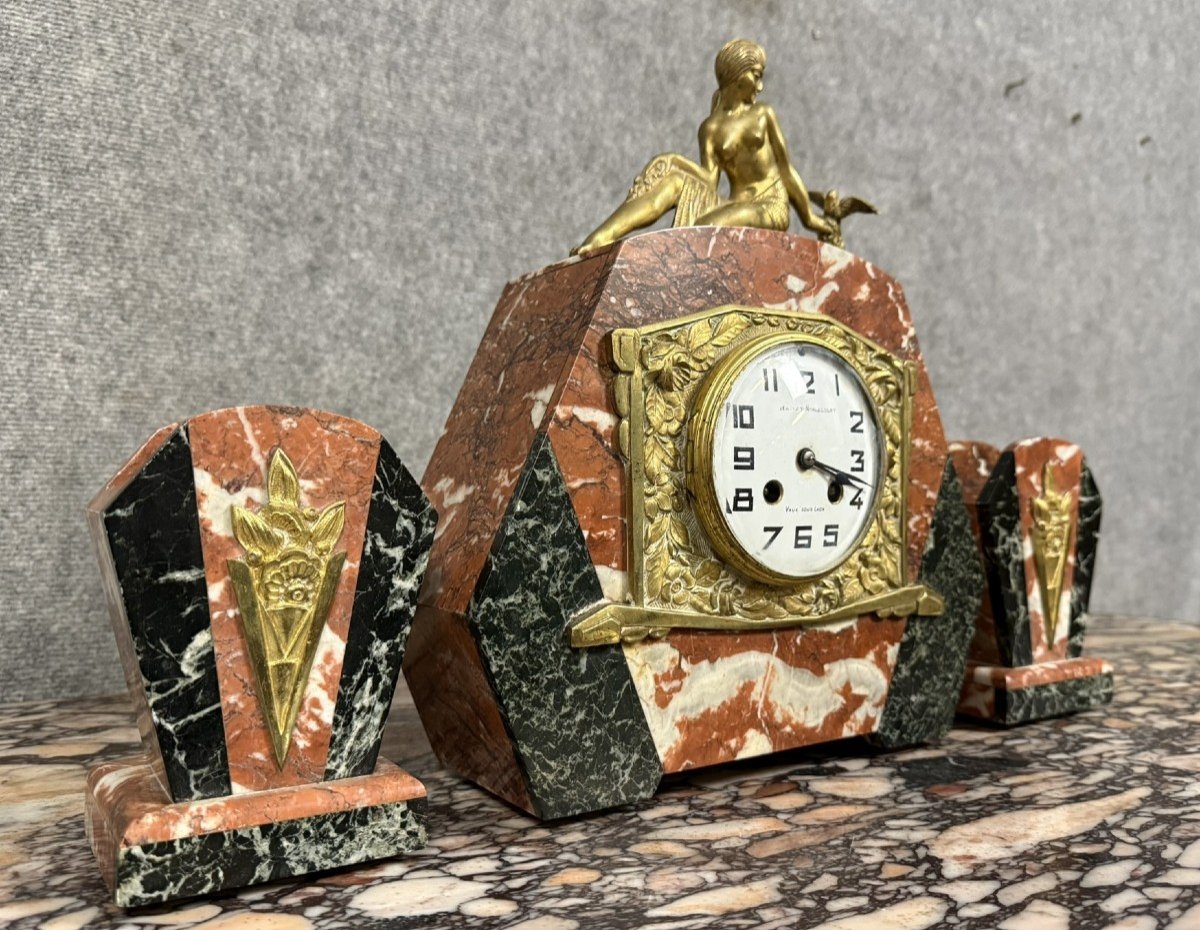 Art Deco Period Pendulum In Griotte Marble-photo-1