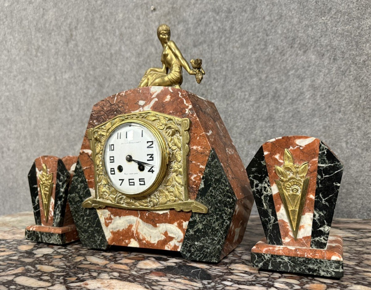 Art Deco Period Pendulum In Griotte Marble-photo-2