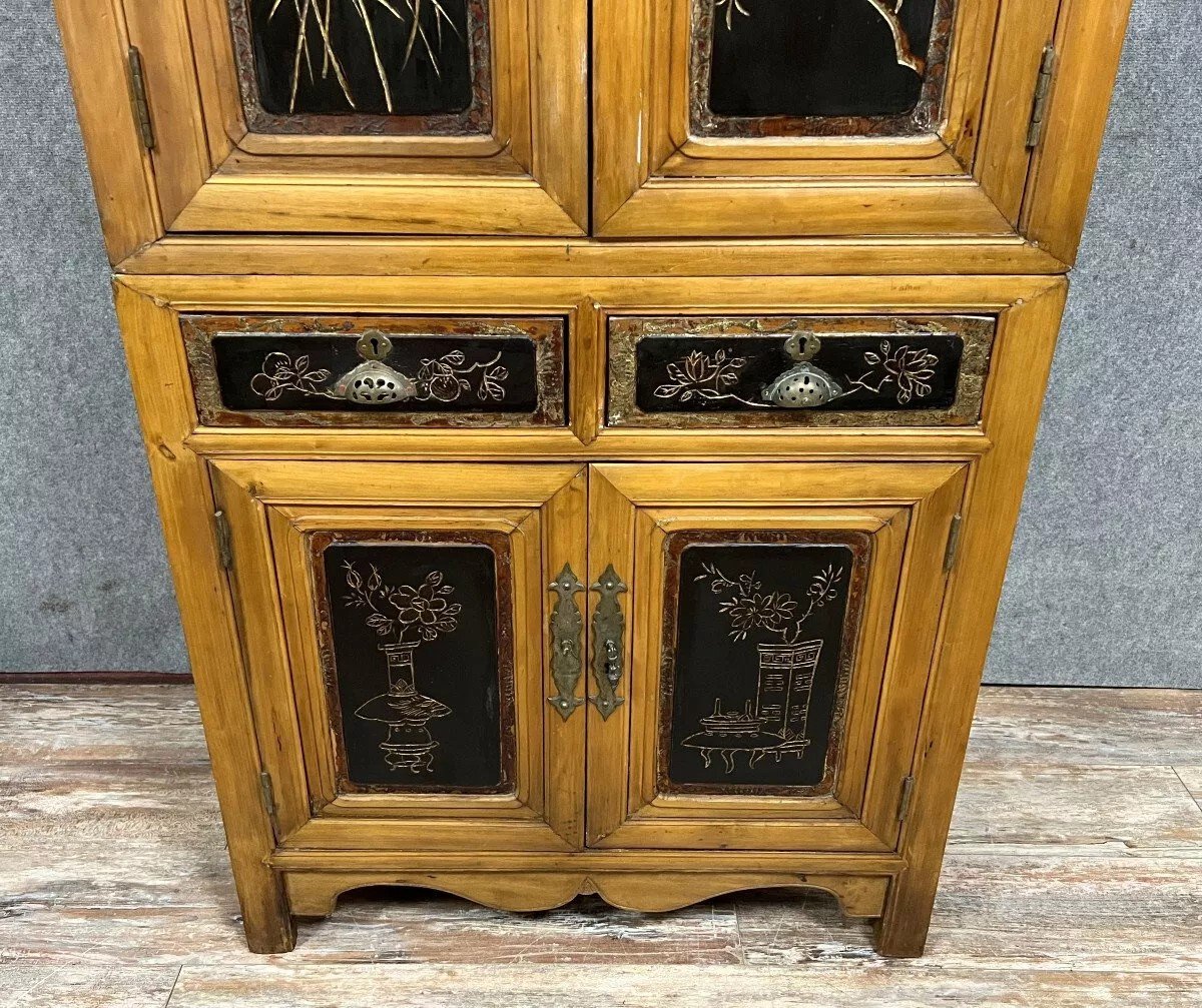 Asia Late 19th Century: Japanese-style Cabinet In Exotic Wood And Lacquer -photo-4